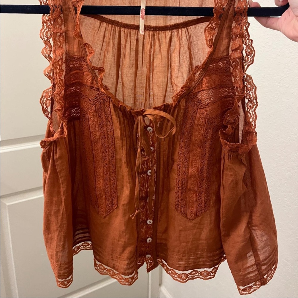 Free People Terracotta Lace Blouse
